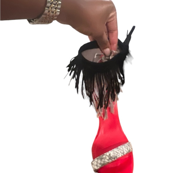 Show Republic LA Red/Black/Snackprint tie ankle pumps size 9 - Picture 10 of 13